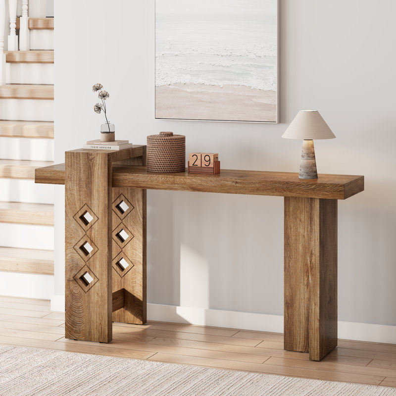 Modern Console Table for Entryway, Floating Visual Entrance Sofa Table, 63-Inch, for Living Room, Foyer, Hallway, Natural Oak