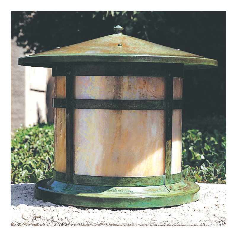 Arinze Pier Mount Light, 16" H x 14" W, Verdigris Patina, Gold White Iridescent