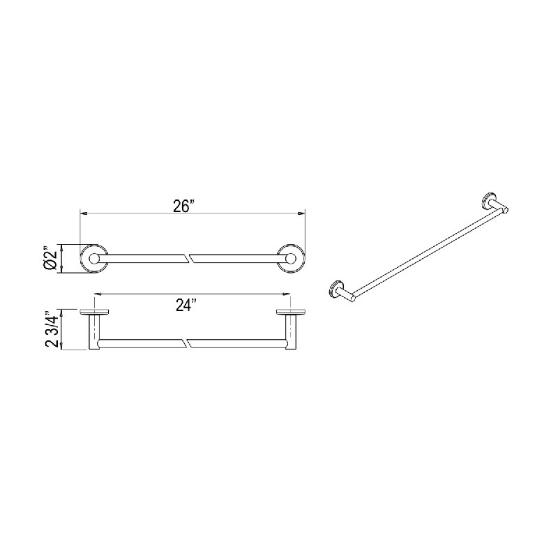 Lombardia® Towel Bar, Polished Nickel, 2" H x 24" L x 2.75" D