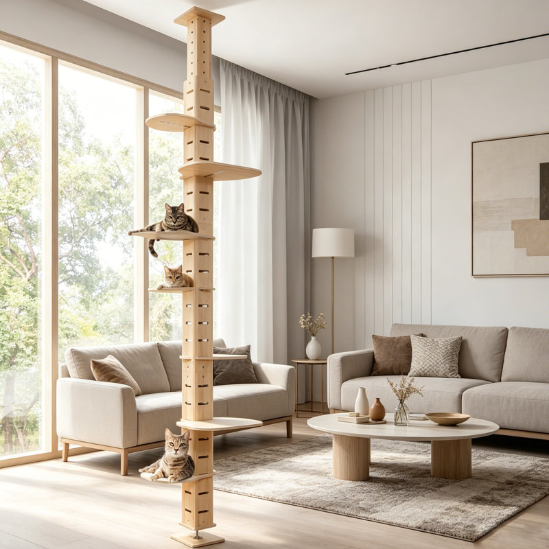 Grand arbre à chat, tour de plancher à chats pour grimper, regarder et jouer