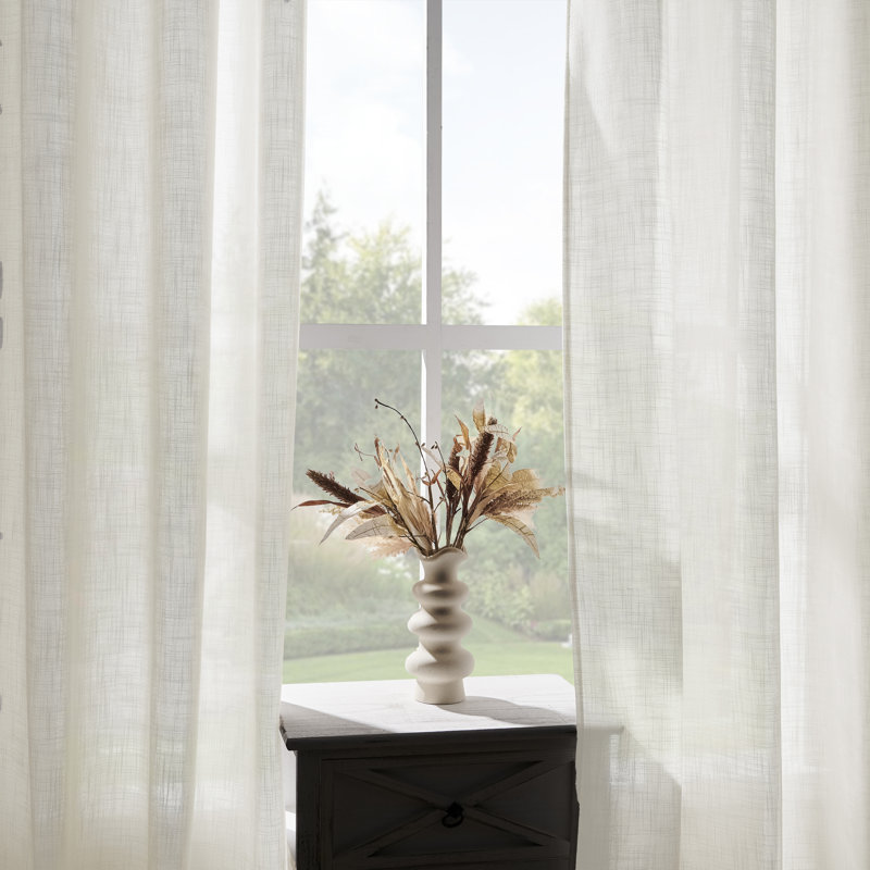 Paire de rideaux semi-transparents avec œillets 4 pièces (ensemble de 2), Blanc, L 52 po x L 96 po