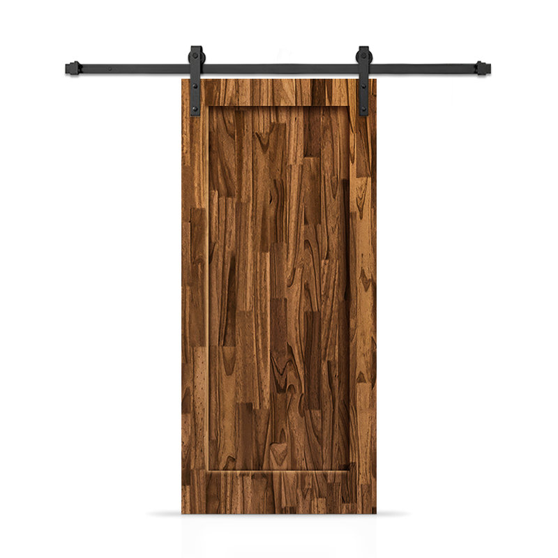 Porte de grange coulissante intérieure en bois de pin teinté 1 panneau avec ensemble de quincaillerie, Noyer, 32 po x 80 po
