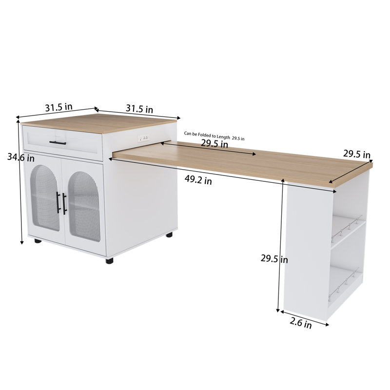 80-Inch Expandable Kitchen Island With Dining Table