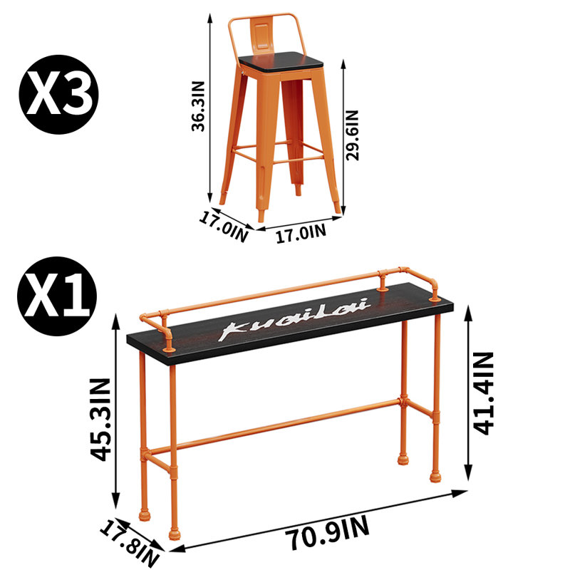 Ensemble de table haute rectangulaire de style industriel 17,8 po, H 45,3 po x L 17,8 po x l 70,9 po