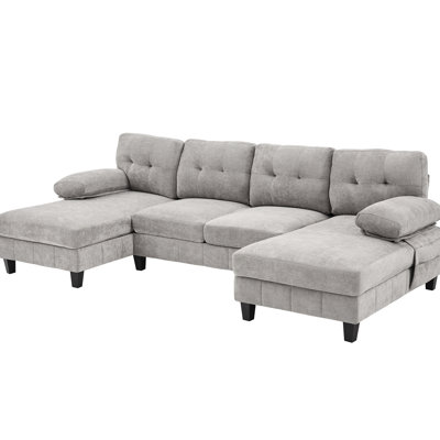 U-shaped Sectional Furniture In Grey Chenille With Dual Chaise Lounges, Storage Options And Armrest Pillows For Living Room Enjoyment Material Areas Relaxing