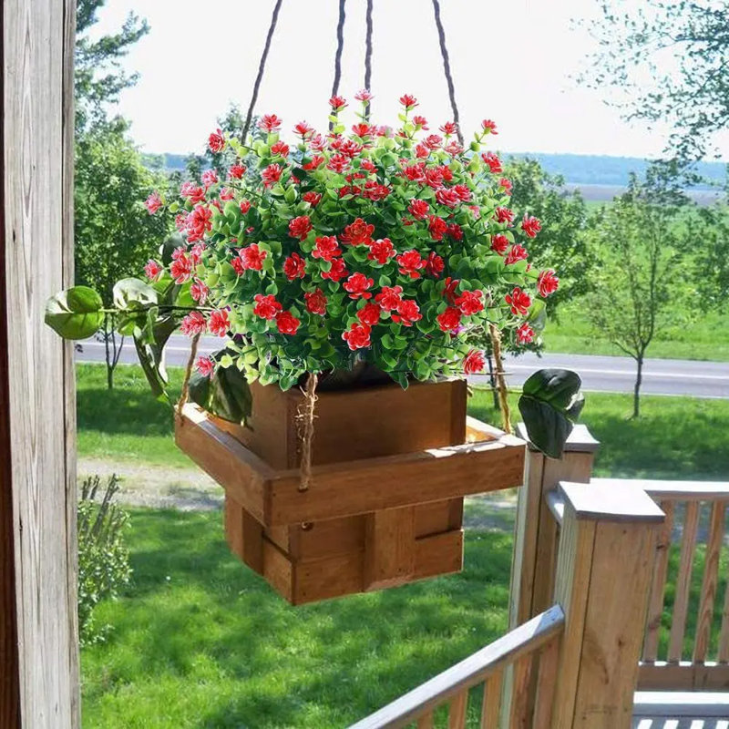 12 pièces de fleurs artificielles résistantes aux rayons UV, Rouge