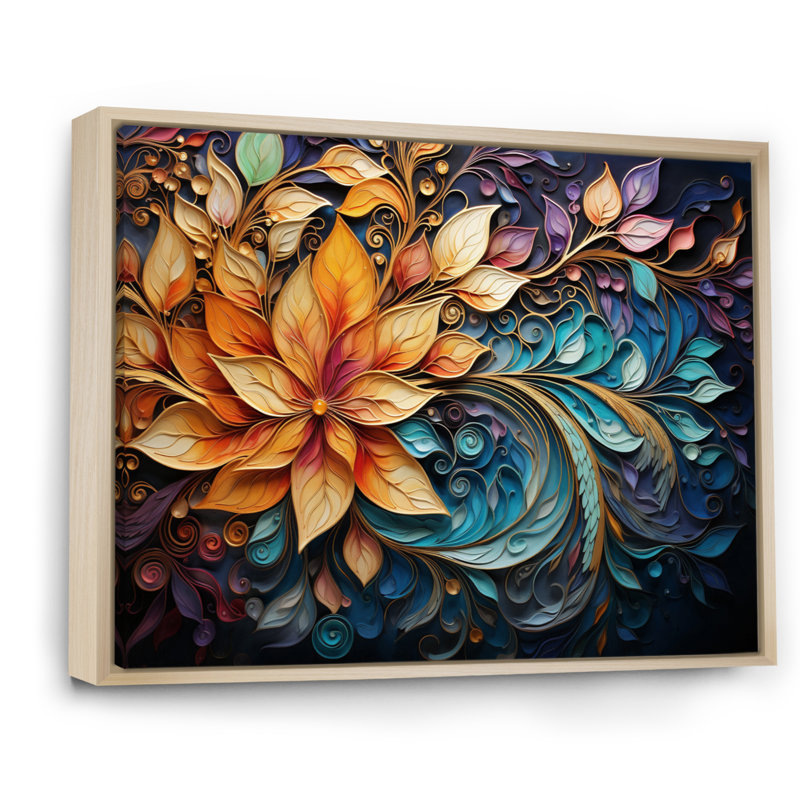 Art indien coloré Mystic Rangoli I - Art mural indien, H 34 po x l 44 po x P 1,5 po, Cadre flottant érable