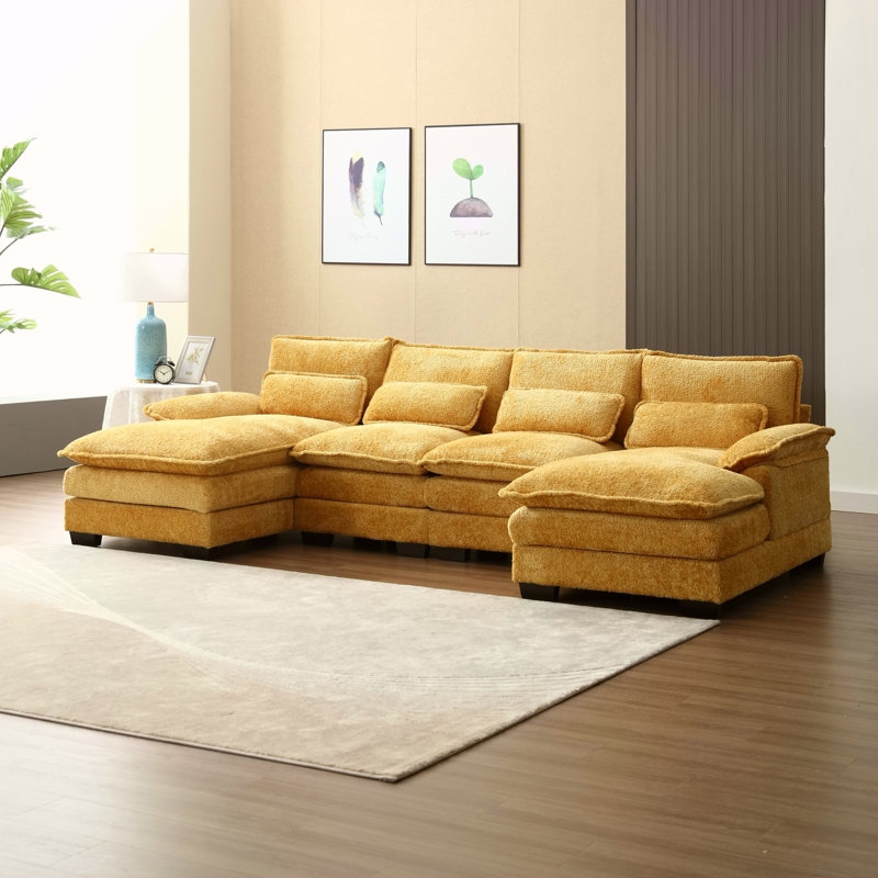 Grand canapé modulaire en U Modern, Boucle jaune moutarde