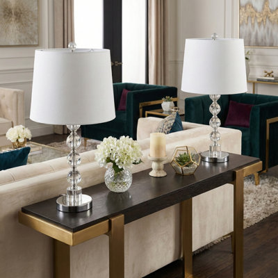 Decorative Glass Table Lamp for Living Room Decor - Elegant Desk Lamp for Bedroom Bedside Accent - Set of 2, 22", Silver
