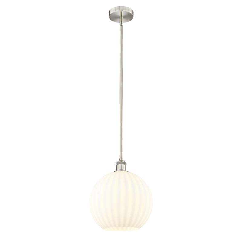 Luminaire suspendu 12 po Edison White Venetian, H 13 po x l 12 po x P 12 po, Nickel satiné brossé