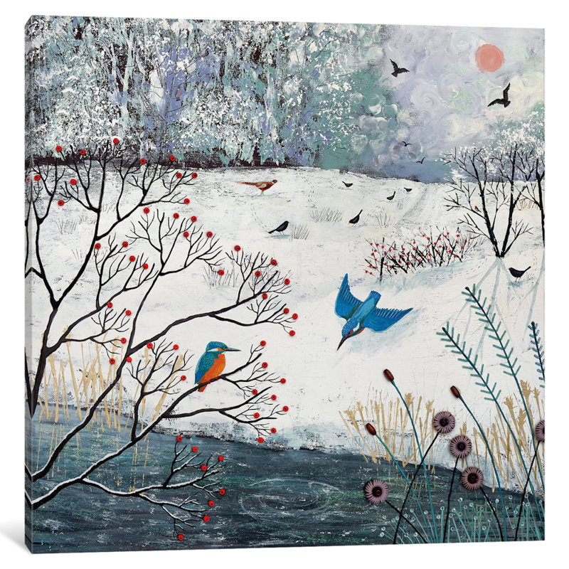 «Winter Kingfishers», reproduction sur toile, H 37 po x l 37 po x P 1,5 po, Toile tendue