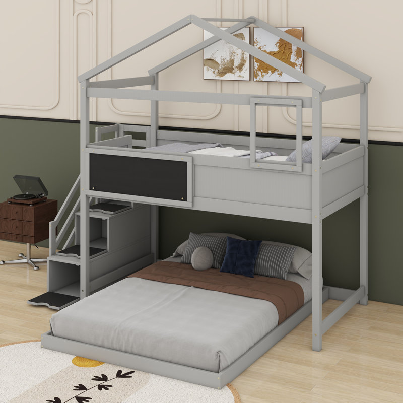 Kids Twin Over Full Bunk Bed with Drawers, Gray
