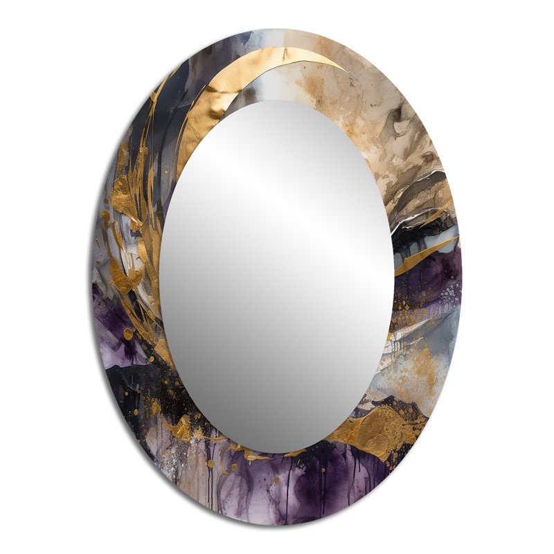 Encre liquide mauve captivante liquide - Grand miroir mural ovale sur métal, 40 po x 30 po
