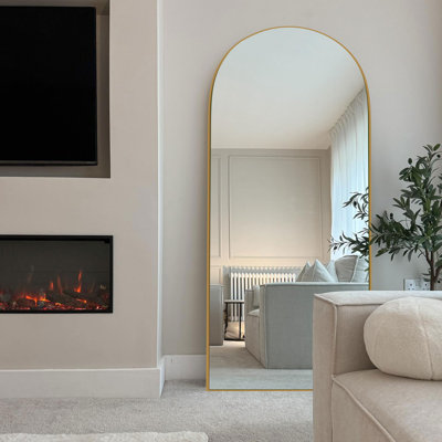 Oversized Wood Arched Full Length Mirror, Standing or Leaning Full Body Mirror