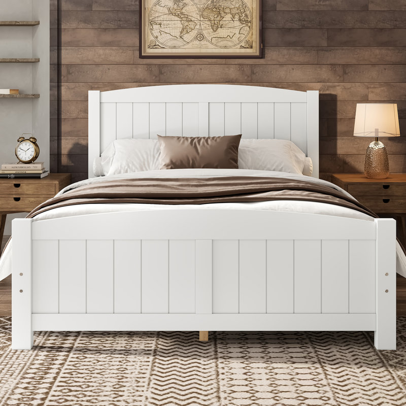 Lit plateforme double, lit plateforme en bois massif avec lattes de soutien et structure solide, Blanc clair, Double