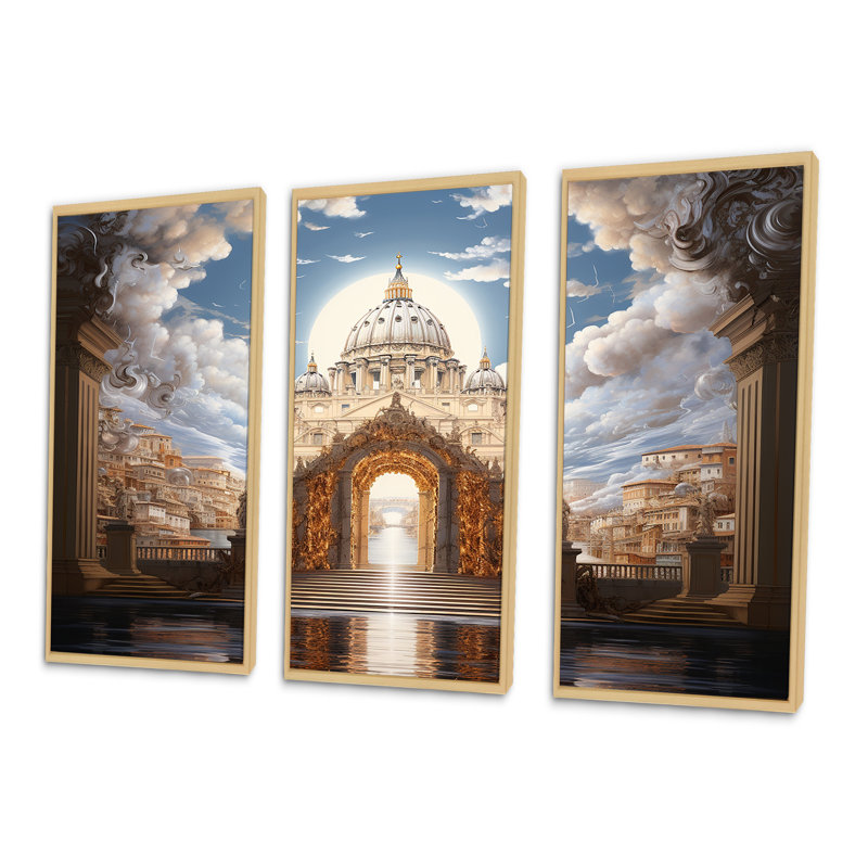 Ensemble de salon mural St. Peter's Pearly Gates I - Christianity, Cadre naturel flottant, H 32 po x l 48 po x P 1 po