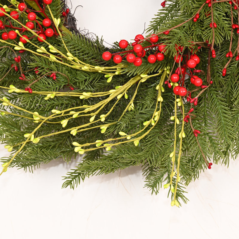 Couronne de sapin de Noël 24 po, Vert / Rouge / Jaune