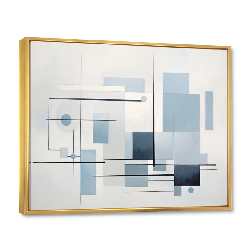 «Grey suprématisme géométrique II» - Art abstrait, Cadre flottant doré, H 12 po x l 20 po x P 1 po