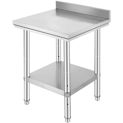 SUS201 Stainless Steel Work Table 24 x 24 x 35 Inch 1 Piece Silver with Backsplash
