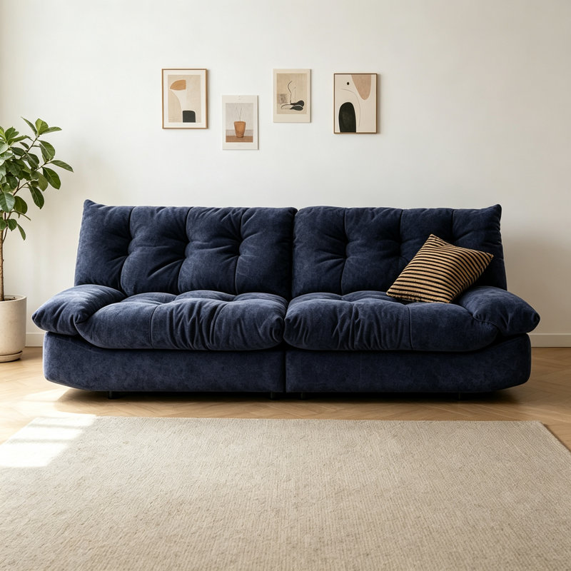 Canapé simple en tissu de style français, Tissu bleu foncé