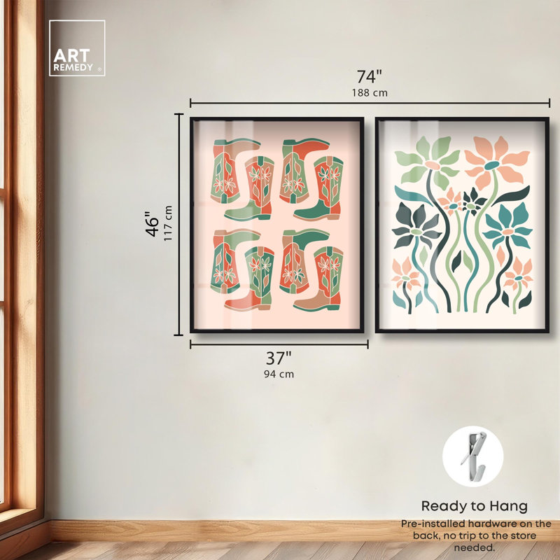 Ensemble d'art mural fantaisiste «Flow of douceur» par Art Remedy, cadre noir, 36 x 45, H 46 po x l 37 po, Cadre noir