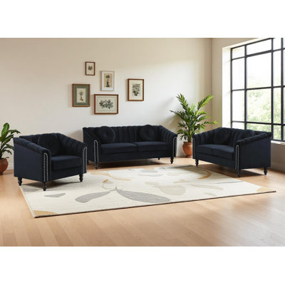 Ginelle 3- Piece Premium Fabric Living Room Sofa Set by House of Hampton