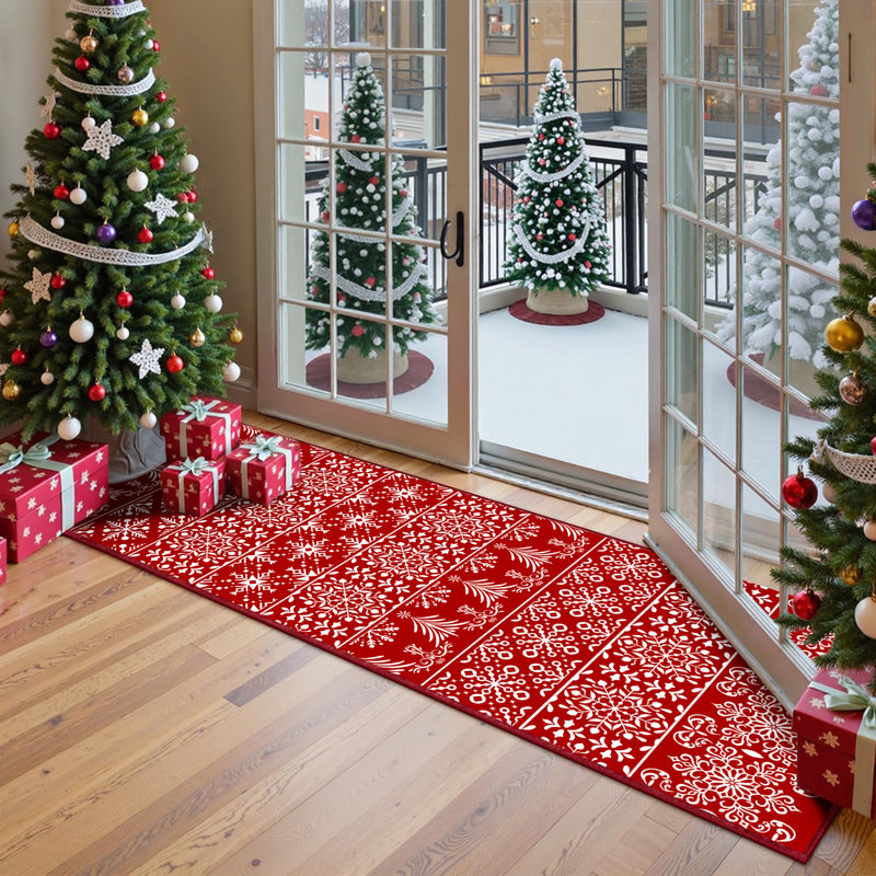 Kikumi Christmas Decorative Washable Area Rug With Non-Slip Backing, Runner 2' x 6'