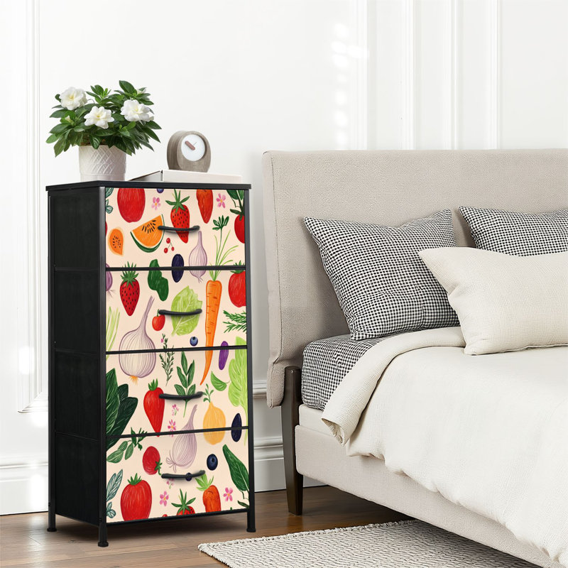 4 Drawer Dresser for Bedroom, Narrow Chest of Drawers, Wooden Top and Study Iron Frame 18"x37.5"-(WxH)