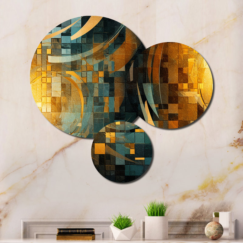 Ensemble de 3 décorations murales cubiques dorées et noires