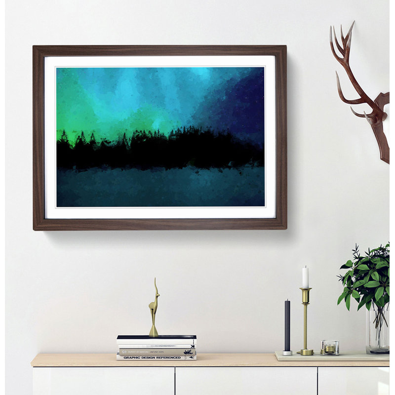 The Northern Lights in Iceland in Abstract - Picture Frame Graphic Art Print, 36cm H x 48cm W x 2cm D, Walnut Framed