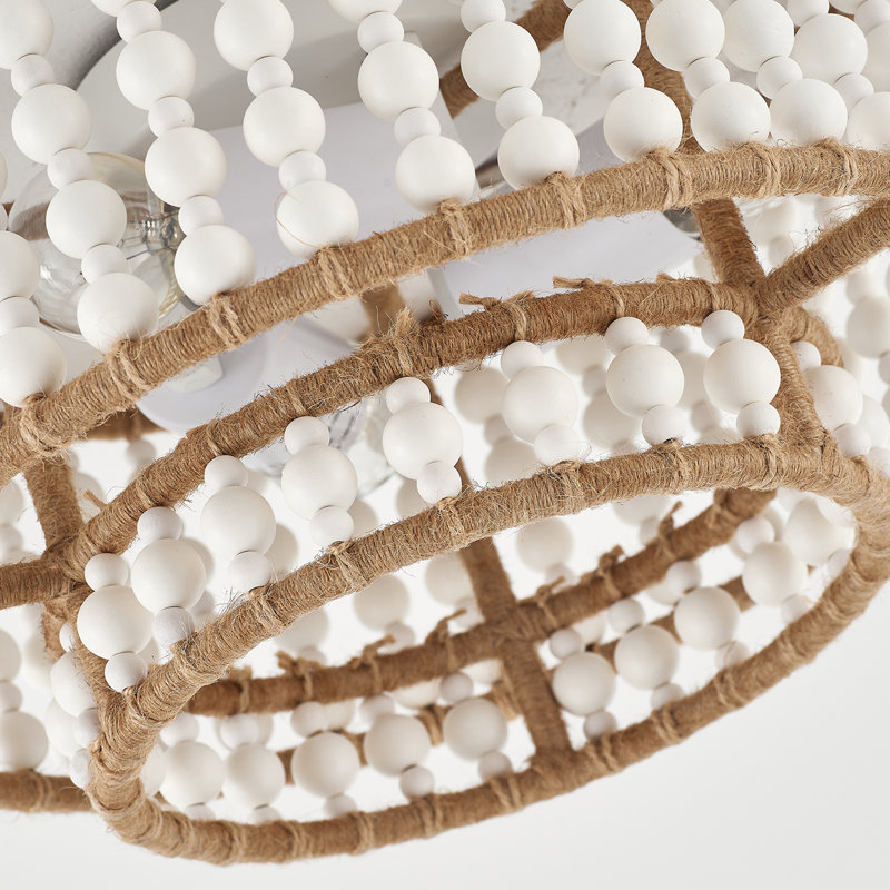 3-Light Wood Beads Flush Mount Lighting Dia 12.62 Inch