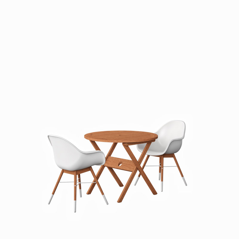 Ensemble repas en bois d'eucalyptus avec table ronde 3 pièces Anautica - Amazonie