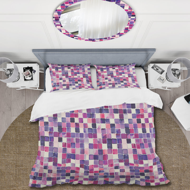 Ensemble de housse de couette rose Midcentury Mosaic Tiles II - Midcentury, Housse de couette simple + 2 taies décoratives st