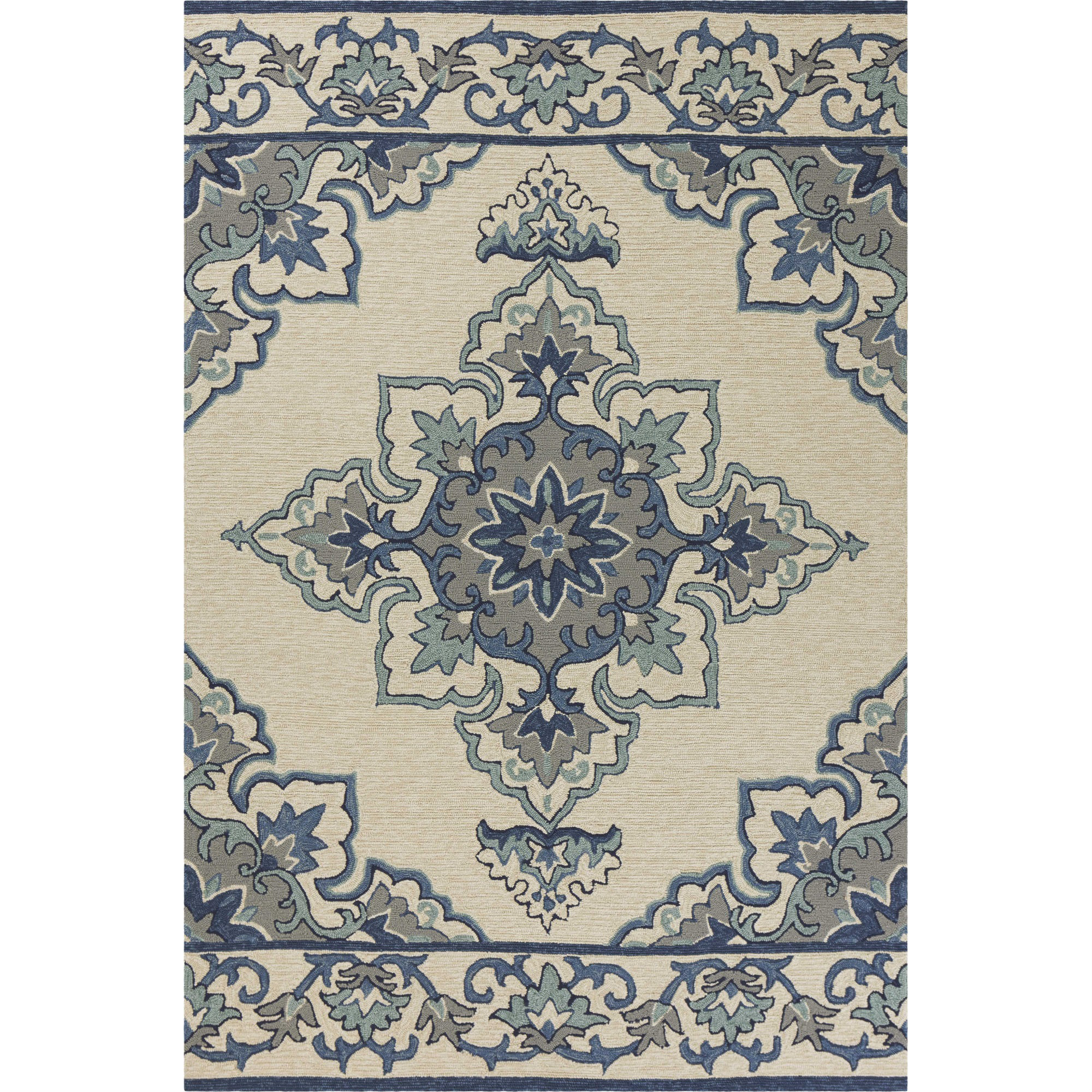 World Menagerie Glormarie Ivory and Blue Damask Handmade Indoor Outdoor ...