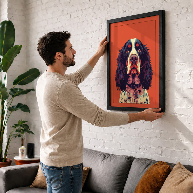 Spaniel Portrait Modern - Framed Print, A4 - 29.7 x 21.0 cm, Walnut