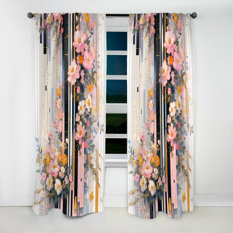 Rideau occultant moderne à motif floral cerisier rose moderne III, L 52 po x L 120 po