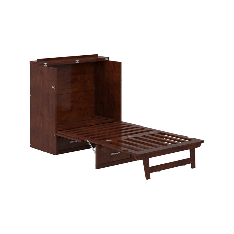 Commode escamotable Andriena avec matelas de 15 cm, rangement et chargeur intégré, Très grand simple, Noyer