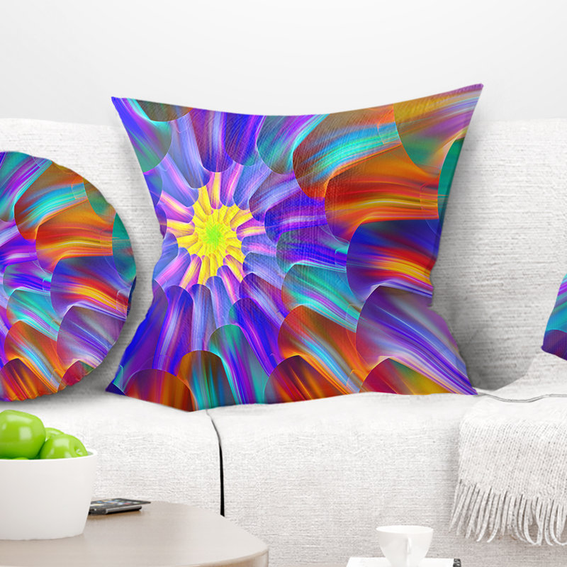 Spectaculaire vitrail avec spirales - coussin imprimé floral, 16 po x 1 po, Coussin décoratif, Bleu foncé