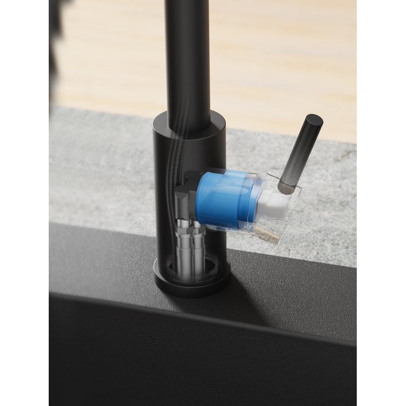  Forious® Ultra Pull Out Single Handle Kitchen Faucet with Soap Dispenser, Matte Black