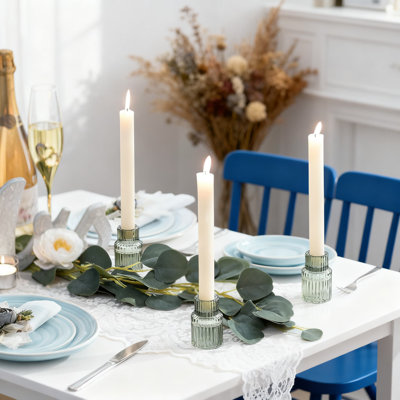 Ensemble de 10 porte-bougies effilés en verre, bougeoirs à nervures modernes pour centre de table et décoration de salle à manger