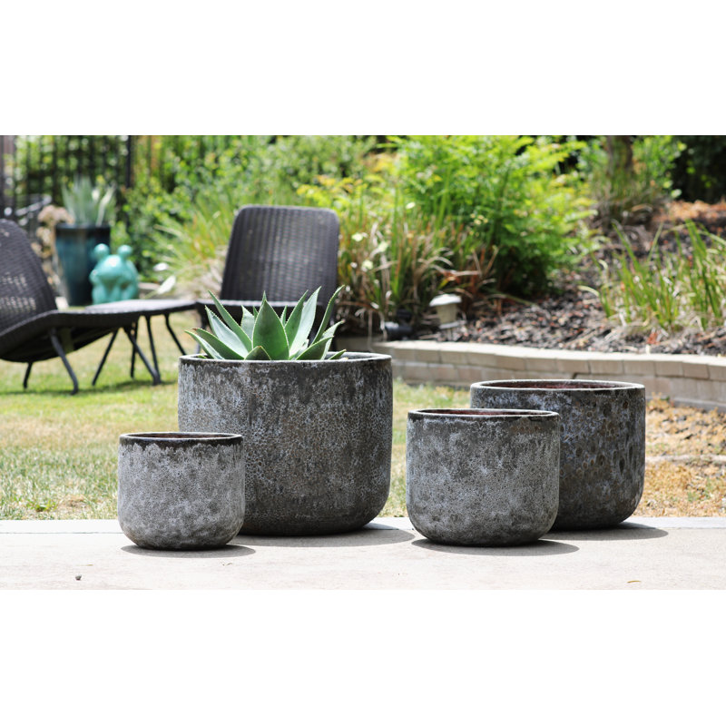 Pot de fleurs en béton Norma grand format, ensemble de 4 - Intérieur/Extérieur, Corail et vert gemme