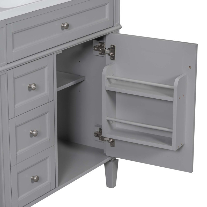 Ensemble de meuble-lavabo à une cuve moderne avec tiroirs et armoire à miroir Modern, Gris