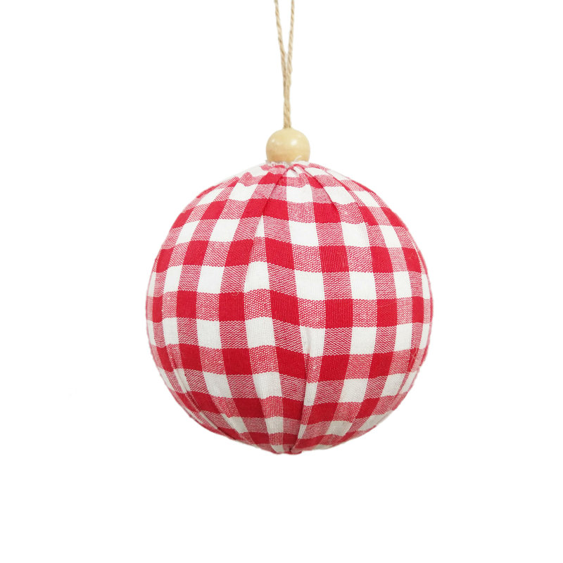 Vickerman 4" Red And White Plaid Cloth Ball Christmas Ornament, 4 Pieces Per Box, Red