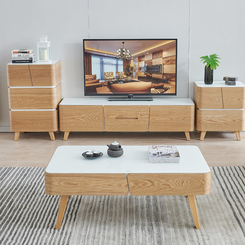 Table basse en bois avec petits appartements, 16,14 po H x 45,27 po L x 23,62 po l