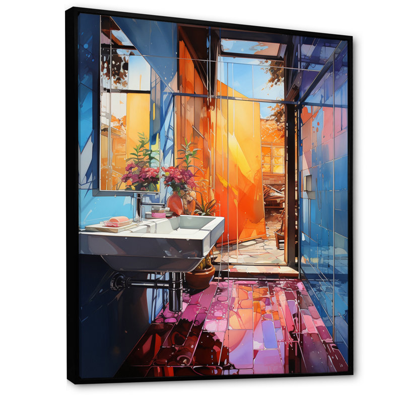 Lilliann Bathroom Abstract Reflections I, reproduction d'art sur toile, H 40 po x l 30 po x P 1,5 po, Cadre flottant noir