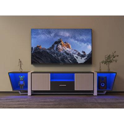 TV Console With Large Storage Cabinets, Biplane Shape Design LED TV Stand With Remote Control, Multiple Modes Changing Lights Modern Entertainment Cen -  Ivy Bronx, C98567D53366450F9EB0F4E66B9A5C8A