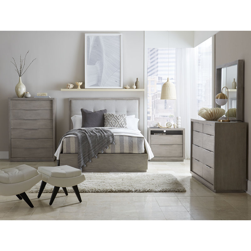 Adlia Full/Double Wire-Brushed Solid Wood Upholstered Storage Platform Bed with Tufted Headboard