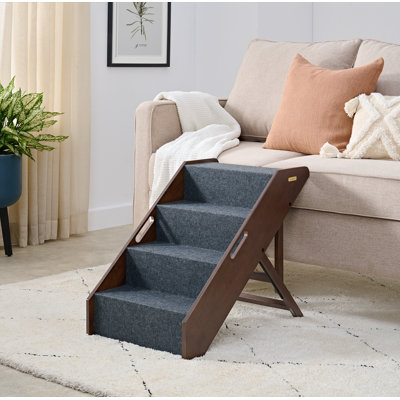 Stakmore Wood Folding Pet Steps, Espresso Frame with GreyUpholstery