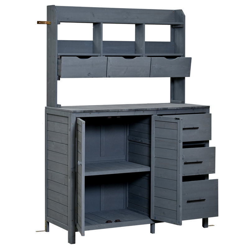 Banc de rempotage Farmhouse avec beaucoup de rangement et bois de sapin durable, Gris