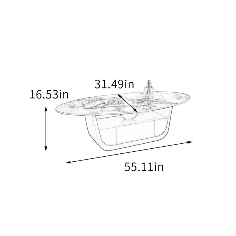 Table basse moderne avec rangement en ardoise, Blanc / Taupe, H 16,53 po x L 55,11 po x l 31,49 po